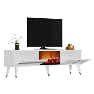 Vannia Şömineli  Tv Sehpası  (alt Modül) Beyaz-Gümüş