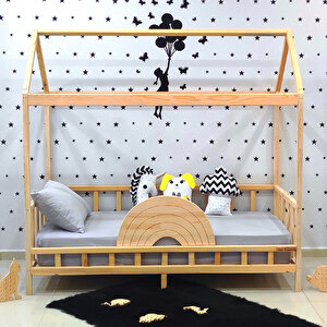 Çatılı Montessori Yatak Bebek Yatak Doğal Çam Çocuk Karyola 60x120 cm