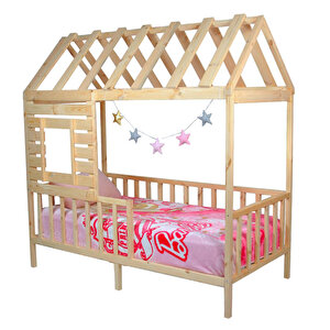 Montessori Yatak Çocuk Yatak Pencereli Çatılı Çam Elit 80x180 cm