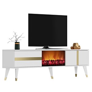 Vannia Şömineli  Tv Sehpası  (alt Modül) Beyaz-Altın
