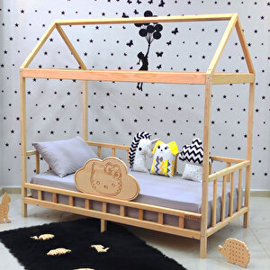 Montessori Yatak Çocuk Yatak Kedi Korumalıklı Karyola Ahşap Beşik 100x200 cm