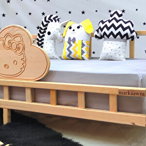Montessori Yatak Çocuk Yatak Kedi Korumalıklı Karyola Ahşap Beşik 100x200 cm