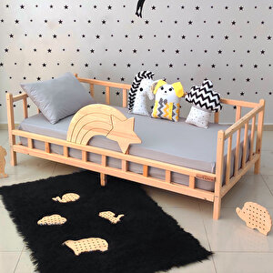 Montessori Karyola Çocuk Yatak Korkuluklu Ahşap Beşik 80x130 cm