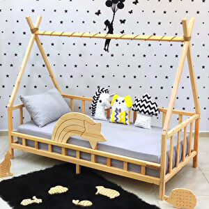 Montessori Yatak Çocuk Yatak Korumalıklı Karyola Ahşap Beşik 90x190 cm