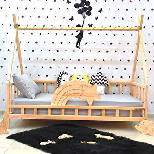 Montessori Yatak Çocuk Yatak Korumalıklı Karyola Ahşap Beşik 90x190 cm