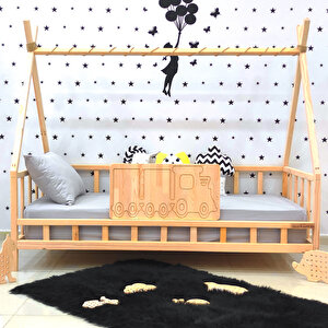 Montessori Yatak Ahşap Karyola Çocuk Ve Bebek Beşiği Tren 80x130 cm