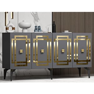 Lottus Konsol Lazer Desenli̇ ,  4 Kapakli , Rafli Antrasit-Altın Antrasit Gold