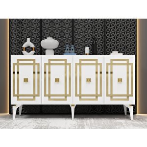 Lottus Konsol Lazer Desenli̇ ,  4 Kapakli , Rafli Beyaz-Altın