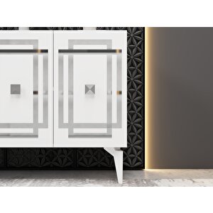 Lottus Konsol Lazer Desenli̇ ,  4 Kapakli , Rafli Beyaz-Gümüş Beyaz-Gümüş