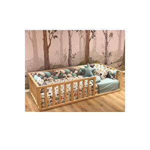 Yelken Montessori Çocuk Yatak Doğal Çam Bebek Karyola 80x130 cm