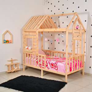 Montessori Çocuk Yatak Pencereli Doğalçam Karyola 80x180 cm