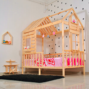 Montessori Çocuk Yatak Pencereli Doğalçam Karyola 80x180 cm