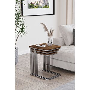 Lyon 3'lü C Zigon Sehpa Gümüş Metal - Barok Tabla Gümüş-Barok