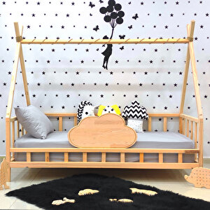 Montessori Yatak Doğal Çam Karyola Bulut Korumalı Çocuk Yatak 100x200 cm