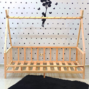 Montessori Yatak Doğal Çam Karyola Bulut Korumalı Çocuk Yatak 100x200 cm