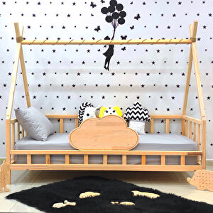 Montessori Yatak Doğal Çam Karyola Bulut Korumalı Çocuk Yatak 90x190 cm