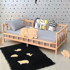 Ayıcıklı Montessori Yatak Ahşap Karyola Bebek Beşik