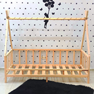 Montessori Yatak Doğal Çam Karyola Bulut Korumalı Çocuk Yatak