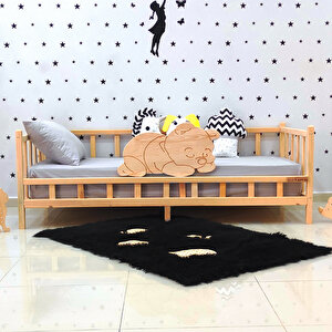 Ayıcıklı Montessori Yatak Ahşap Karyola Bebek Beşik 60x120 cm