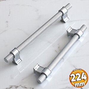 Hisar Krom Renk Metal Kulp 224 Mm Tırtıklı Desen Mobilya Mutfak Çekmece Dolabı Dolap Kulpları Kulbu