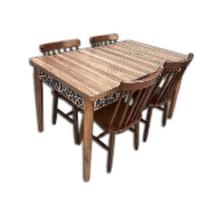 Masa 12503 Moti̇f Kütük Desen Model Klasik Kayın  Ayak Kafes Sandaly Parlak Ceviz