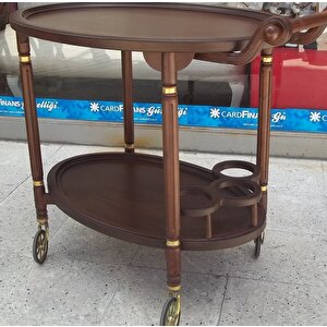 Servis Araba 12565 Küçük Teker Kayın Torna Natüre Ceviz Boya Yemek Servis El Yapı