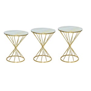Brc Zigon Rivoli Beyaz Mermer Temper Cam Metal Gold Renk Kaplama Ayak El Yapım