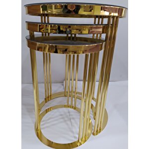 Brc 12747 C Beyaz Mermer Temper Siyah Cam Metal Gold Renk Kaplama Ayak El Yapım