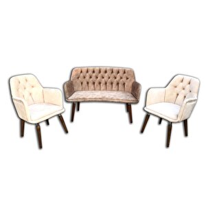 Berjer 12492 Çay Set Kayın Metal Beyaz Kapitone Babyface Kumaş Chester El Yapım