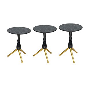 Brc Zigon 12743 Sehpa Çatal Model Ahşap Ayak Gold Renk Siyah Temper Cam El Yapım