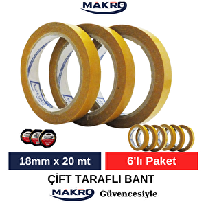 Çift Taraflı Filmik Bant 18mm X 20mt 6'lı Paket