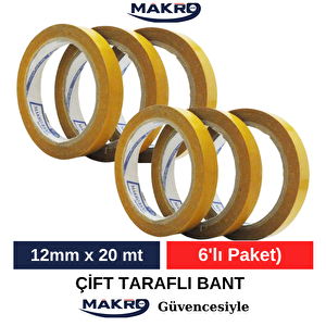 Çift Taraflı Filmik Bant 12mm X 20mt 6'lı Paket