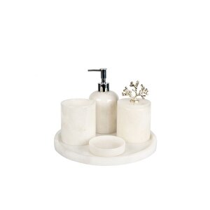 Rolin Beyaz Mermer Banyo Seti 5li - Gümüş Mercan