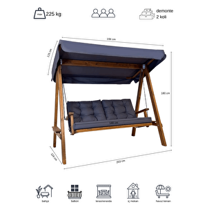 Pera 2000 Bahçe Balkon Salıncağı 3 Kişilik Antrasit