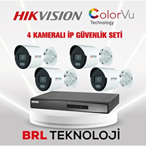 Hikvision 4 Kameralı 2 Mp Colorvu İp Güvenlik Kamera Seti (dahili Mikrofonlu)