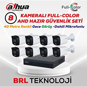 8 Kameralı 40 Metre Renkli Gece Görüşlü Fullhd Dahili Mikrofonlu Kamera Seti