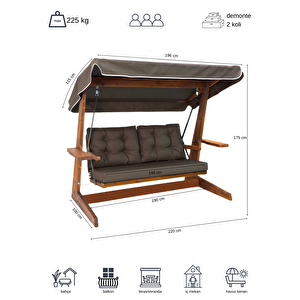 VİVA 2200 FSC Mix Credit 3 Kişilik Kanepe Olma Özellikli Ahşap Bahçe Balkon Teras Salıncağı/Antrasit