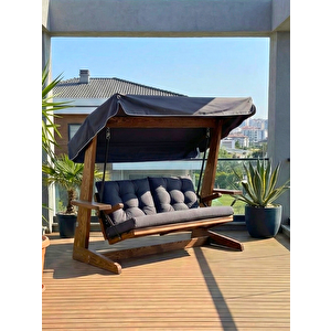 VİVA 2200 FSC Mix Credit 3 Kişilik Kanepe Olma Özellikli Ahşap Bahçe Balkon Teras Salıncağı/Antrasit