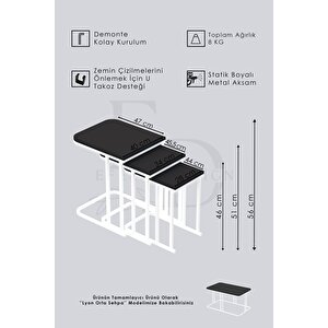 Lyon 3'lü C Zigon Sehpa Beyaz Metal - Beyaz Mermer Tabla