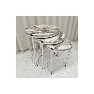 Paris 3'lü C Zigon Sehpa Beyaz Metal - Beyaz Mermer Tabla