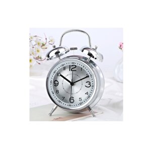 Metal Masa Saati Alarmlı İşikli, Gümüş, 16x11 Gümüş