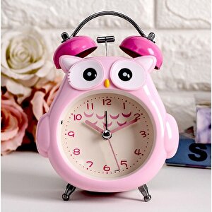 Baykuş Alarmlı İşikli Masa Saati, Pembe, 9x15 Pembe