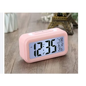 Dijital Alarmlı Led Ekran Masa Saati, Pembe, 13x7,5 Pembe