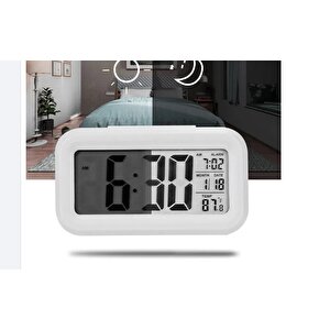 Dijital Alarmlı Led Ekran Masa Saati, Beyaz, 13x7,5 Beyaz