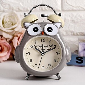 Baykuş Alarmlı İşikli Masa Saati, Gri, 9x15 Gri