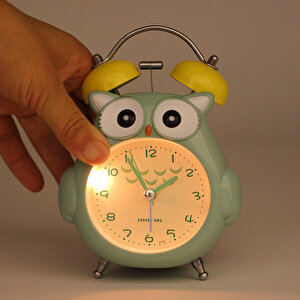 Baykuş Alarmlı İşikli Masa Saati, Gri, 9x15 Gri