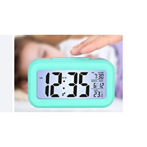 Dijital Alarmlı Led Ekran Masa Saati, Mavi, 13x7,5 Mavi