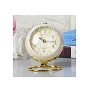 Yuvarlak Masa Saati Alarmlı İşikli, Krem, 12x9 Krem