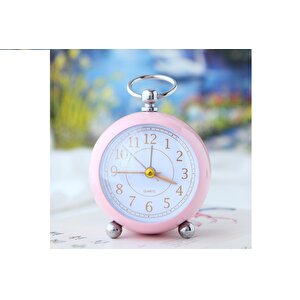Yuvarlak Ayaklı Masa Saati Alarmlı İşikli, Pembe, 15x8 Pembe