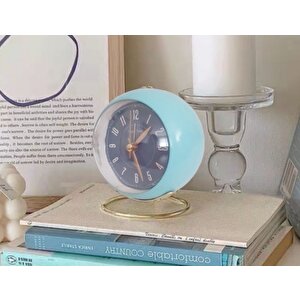 Yuvarlak Masa Saati Alarmlı İşikli, Mavi, 12x9 Mavi